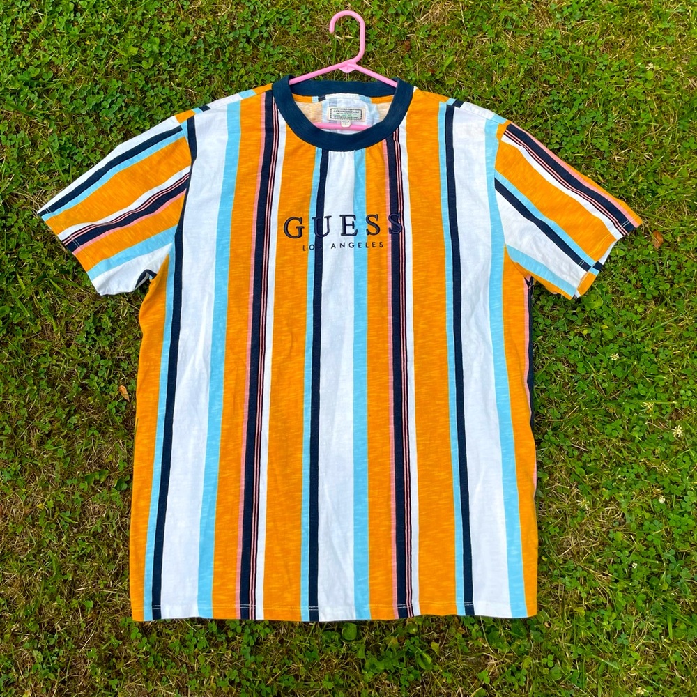Vintage 90s Guess Shirt Mens Large Striped Orange Multicolor ASAP Rocky